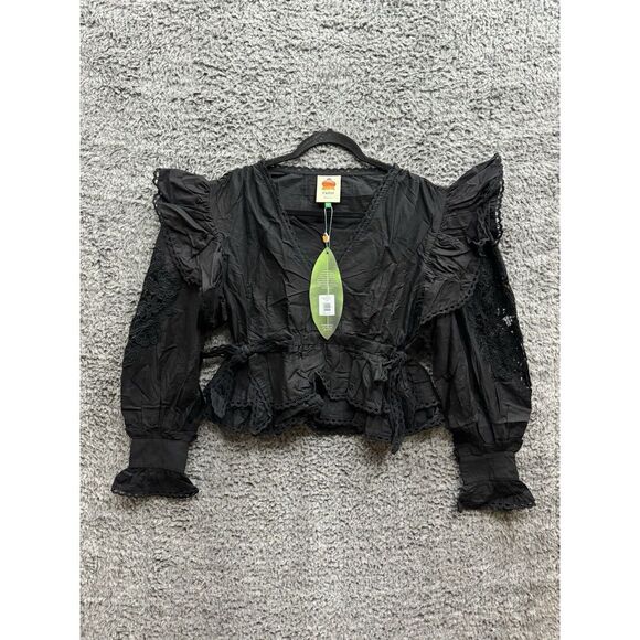 FARM Rio Tops - Farm Rio Women's S Cotton Long Sleeve Ruffle‎ V Neck Top NWT $170